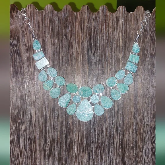 Enormous Rough Cut Amazonite Statement Necklace - Picture 2 of 6